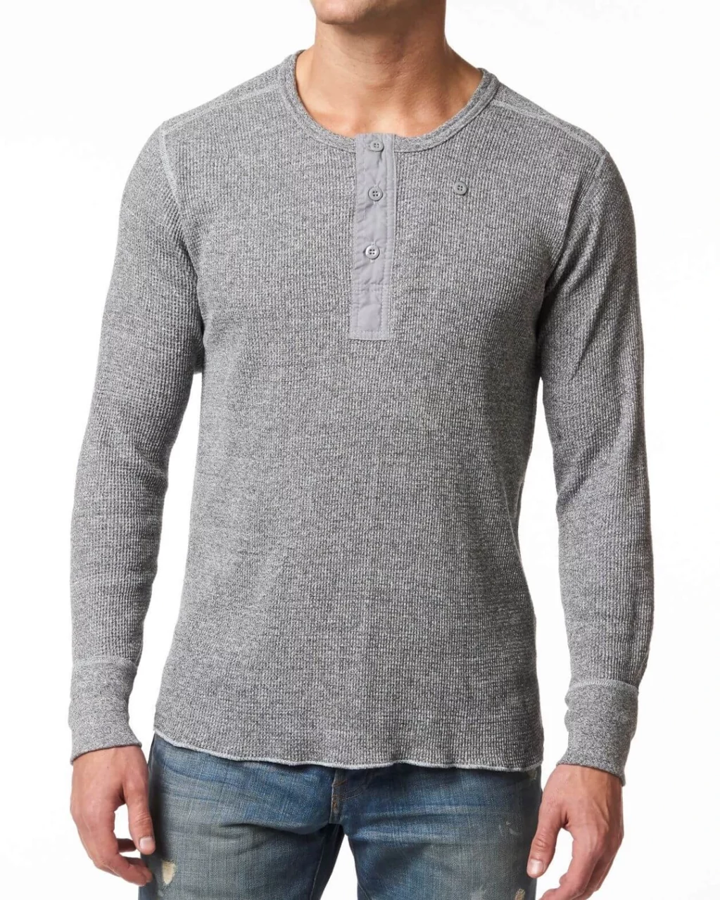 Stanfield's Undershirt Waffle Knit Henley. Long Sleeve in Grey or Indigo