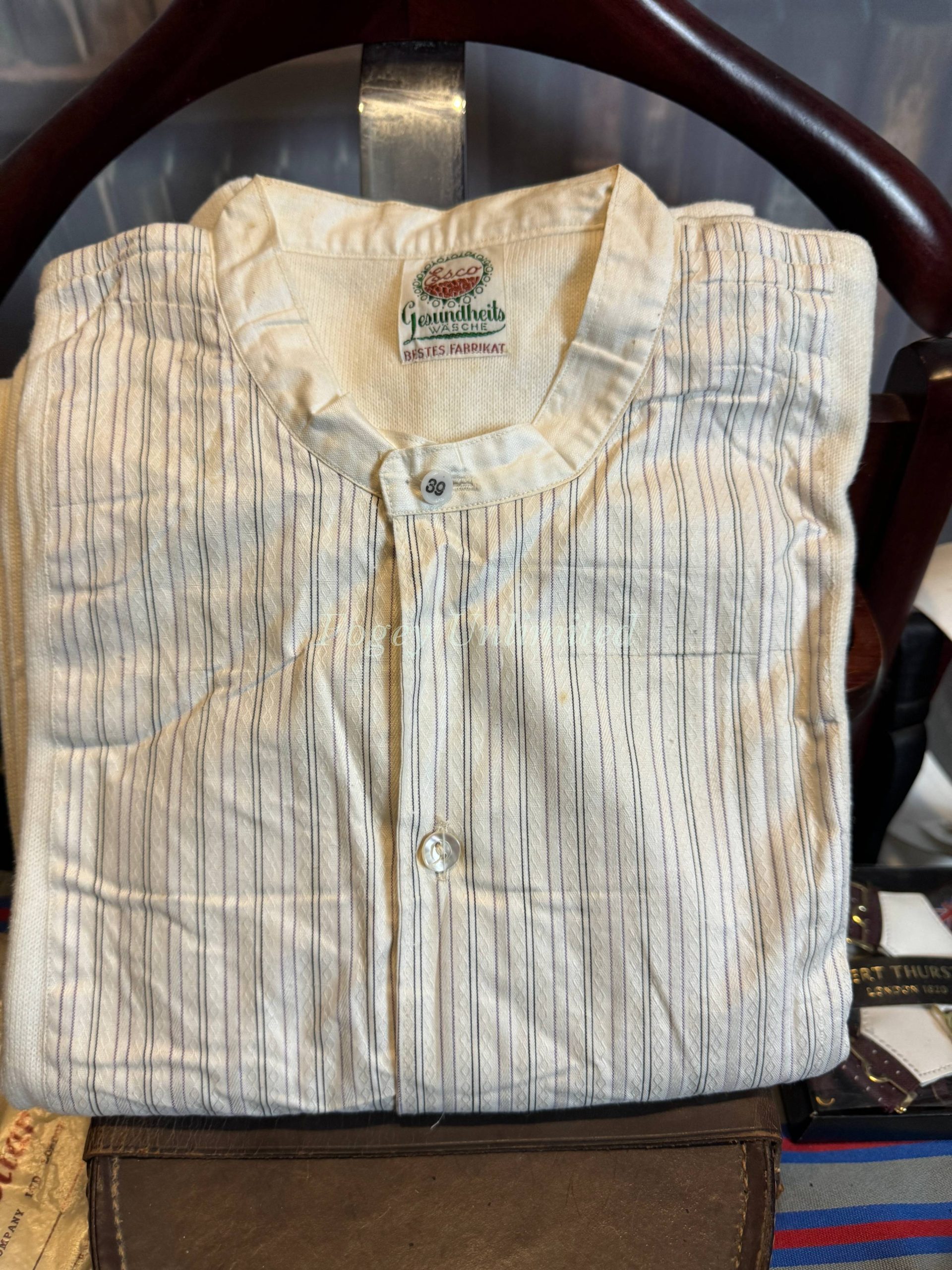 Maco Vintage German Heavyweight Long Sleeve Shirt/Undershirt. Contrast Bib  Front 15/39cm Neck (Ref Esco39) - Fogey Unlimited