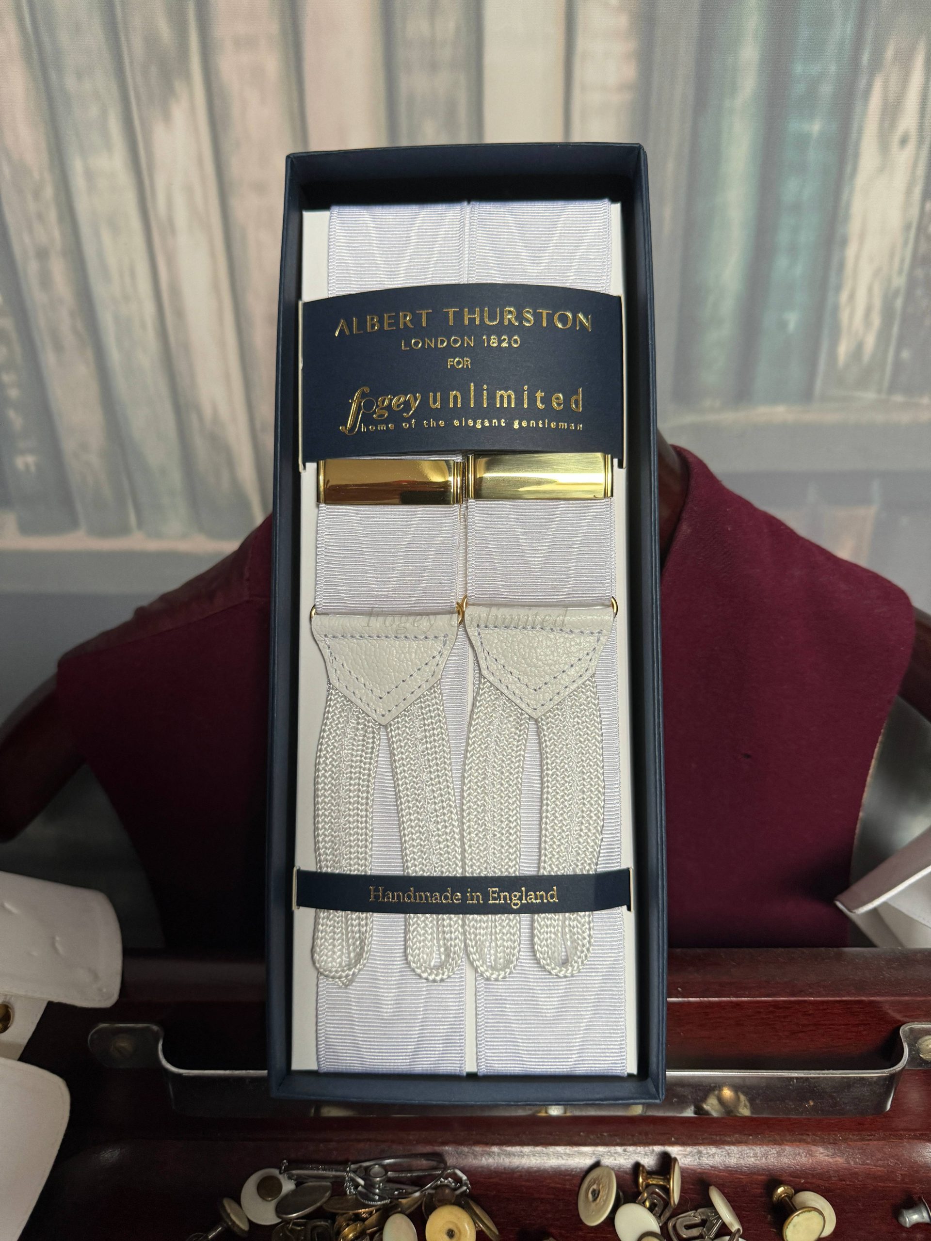 Albert Thurston Silk Moire Braces in Ivory - Cad & The Dandy