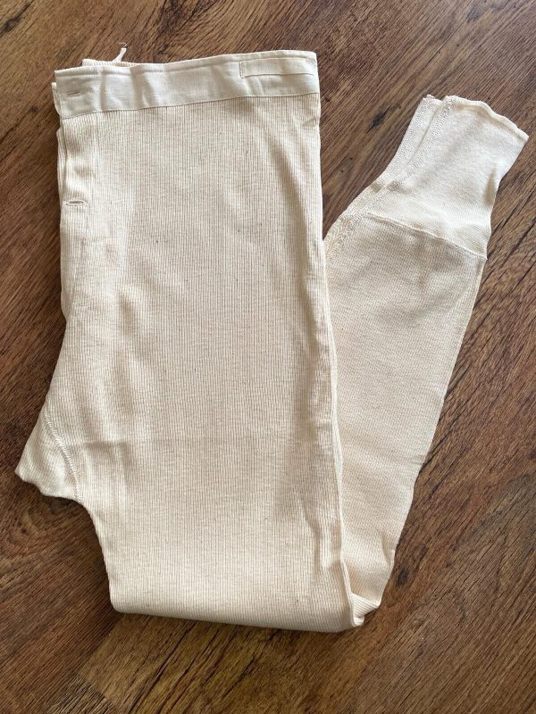 VINTAGE Military issue Long Johns w/ Brace Tapes. button front and adjustable. Cream/Natural - Image 3