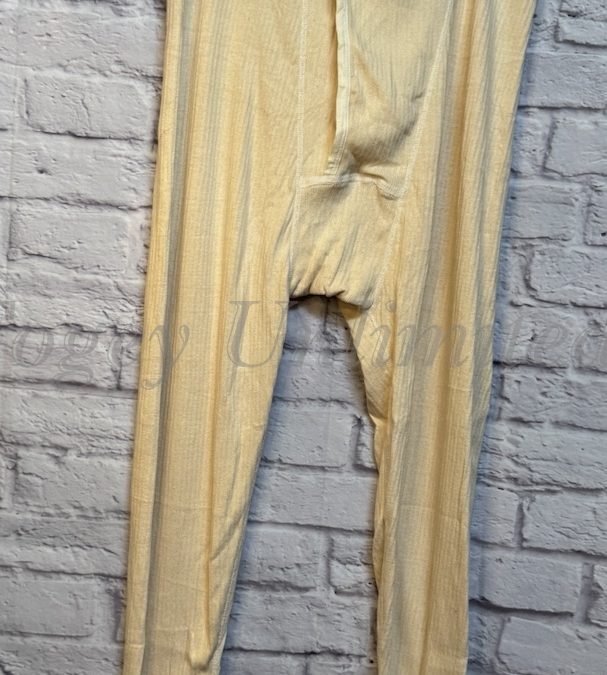 VINTAGE Military issue Long Johns w/ Brace Tapes. button front and adjustable. Cream/Natural