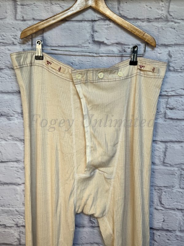 VINTAGE Military issue Long Johns w/ Brace Tapes. button front and adjustable. Cream/Natural - Image 7