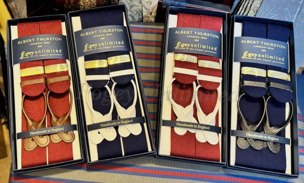 Albert Thurston Traditional Boxcloth Braces (Suspenders) with White,Black or Brown Leather Runners