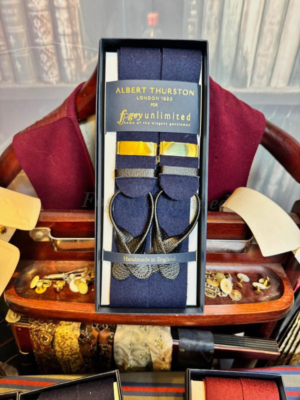 Albert Thurston Traditional Boxcloth Braces (Suspenders) with White,Black or Brown Leather Runners - Image 4