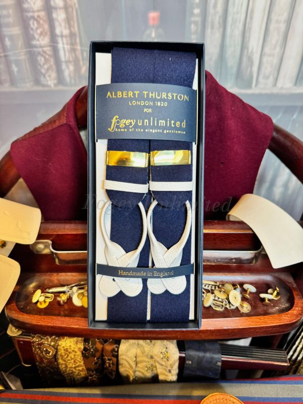 Albert Thurston Traditional Boxcloth Braces (Suspenders) with White,Black or Brown Leather Runners - Image 6