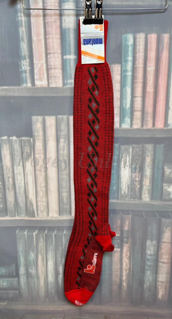 Wonderful Vintage Long Shooting Socks Size 8-11. Red pattern Montana