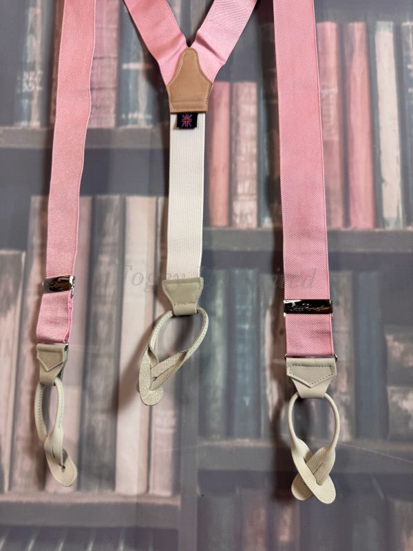 Albert Thurston Barathea Braces (Suspenders) for Ede & Ravenscroft Pink with Ivory Runners. - Image 3